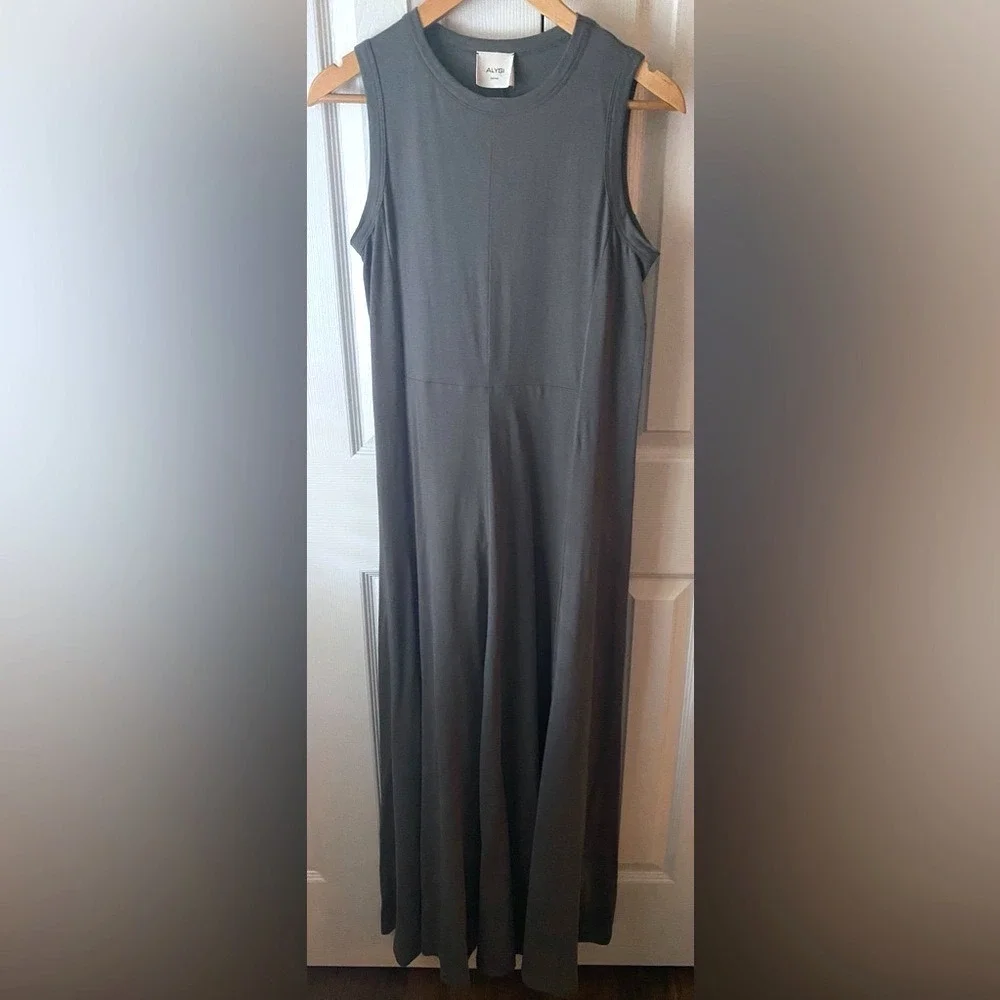 ALYSI‎ crème Dark Gray Cotton Jersey Minimalist Maxi Tank Dress 6